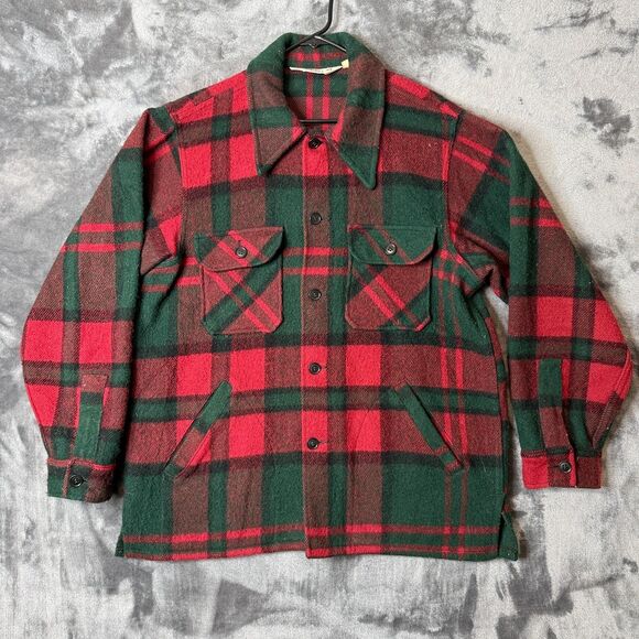 Vintage Woolrich Button Up Long Sleeve Plaid Double Pocket Large Coat - Picture 1 of 6